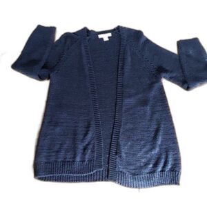 Coldwater Creek cardigan sweater Xs s  open front open knit navy blue top